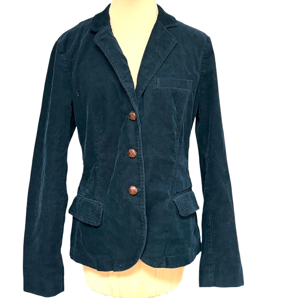 blazer jacket M J. CREW navy cotton corduroy leather buttons vintage pockets